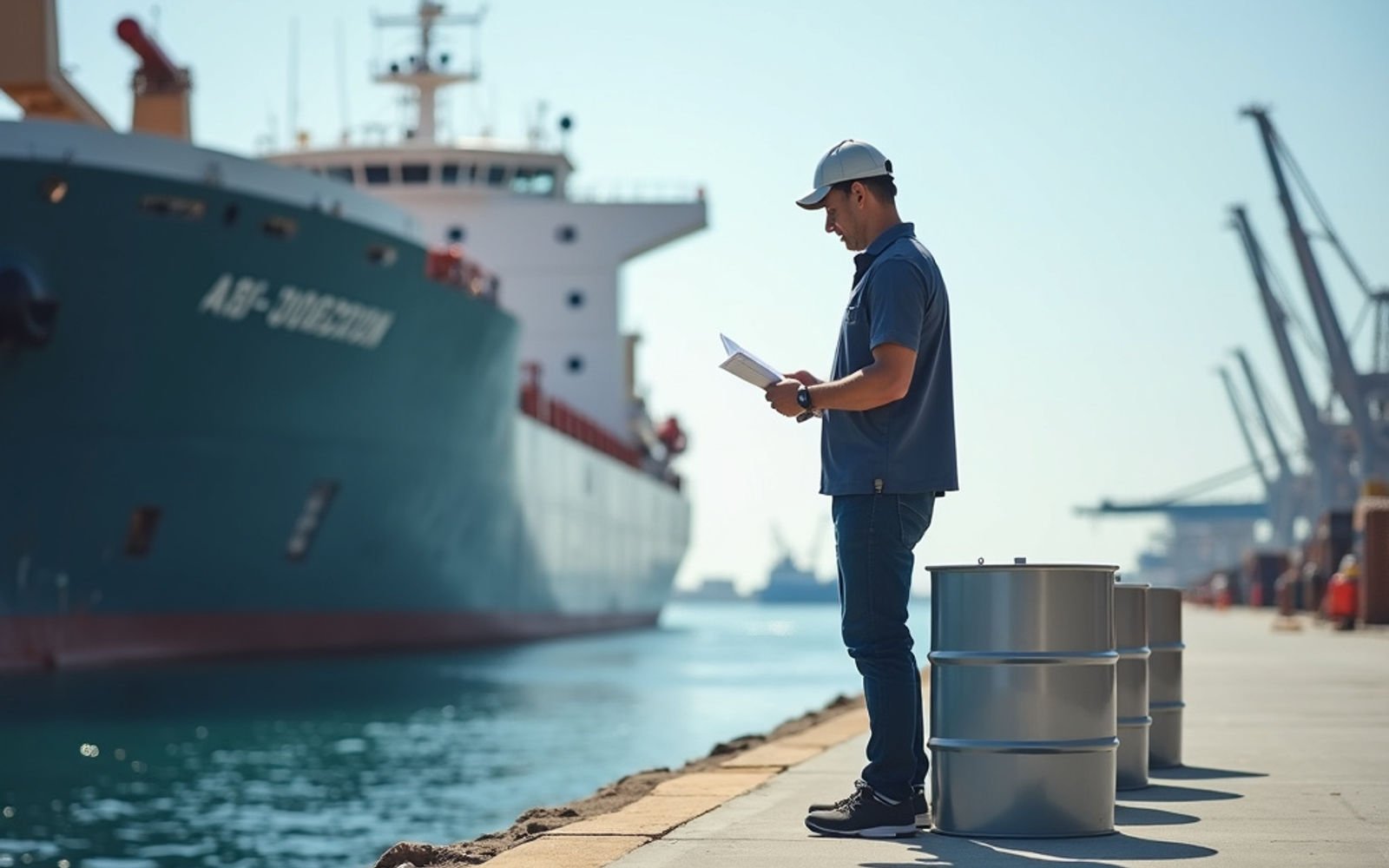 Harisons team member checking a delivery at the port